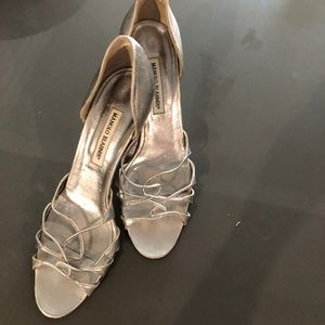 Manolo Blahnik silver womens strappy d'orsay heels